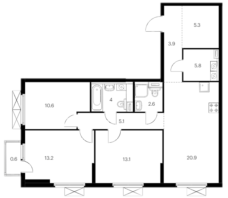3-комнатная квартира 85.1 м², 6/14 эт., ЖК «Витебский парк»